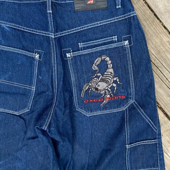 Vintage 90s Y2K EXCO Embroidered Jean Shorts Scorpion Size 30 Blue - Picture 6 of 7